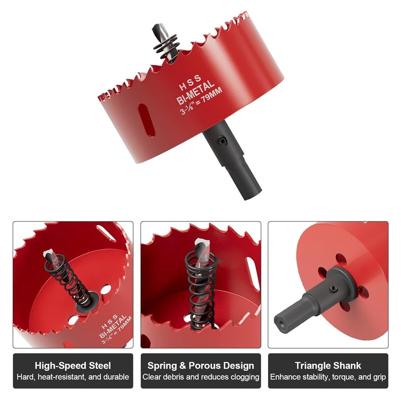 FIVELAKE 3-1/8" (79mm) Bi-Metal M42 High Speed Steel Hole Saw with Pilot Drill Bit, Smooth Cutting Edge for PVC, Drywall, Wood, Plastic, Gypsum Board, Rubber, Thin Metal - Image 2